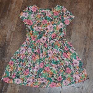 Copper Key - Green Dress with Pink/Orange Flowers